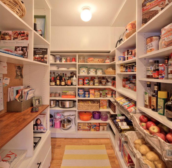 Luxury kitchen design with open shelving and pantry