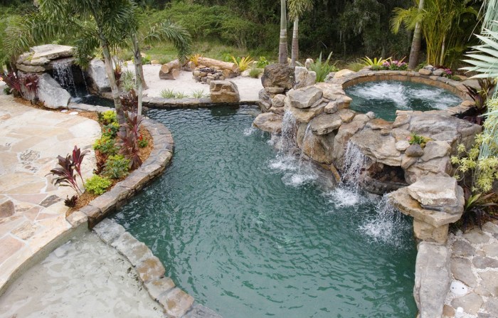 Designing a swimming pool with a waterfall and spa features